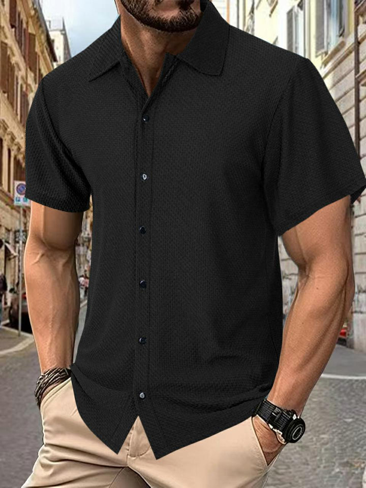 Herren Kurzarm-Hemd mit strukturiertem Muster und dezentem Kragen Aliams