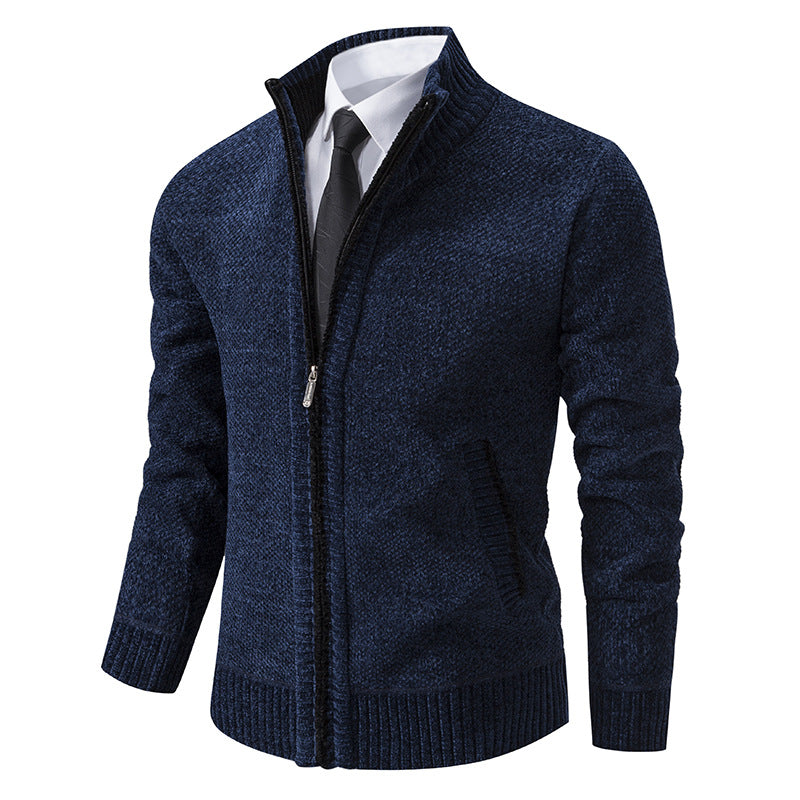 Herren elegante Strickjacke mit modernem Reißverschluss und hohem Kragen Aliams