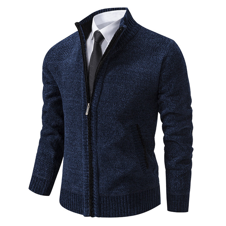 Herren elegante Strickjacke mit modernem Reißverschluss und hohem Kragen Aliams