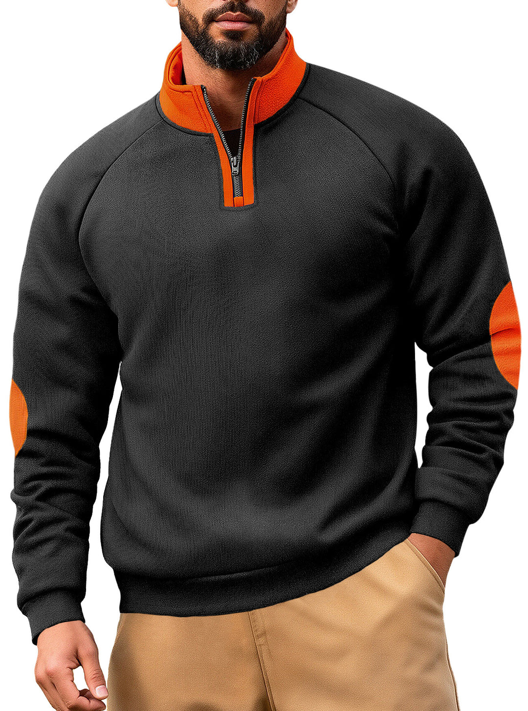 Herren Fleece-Kapuzenpullover mit innovativem Reißverschluss und Kontrastdetails Aliams