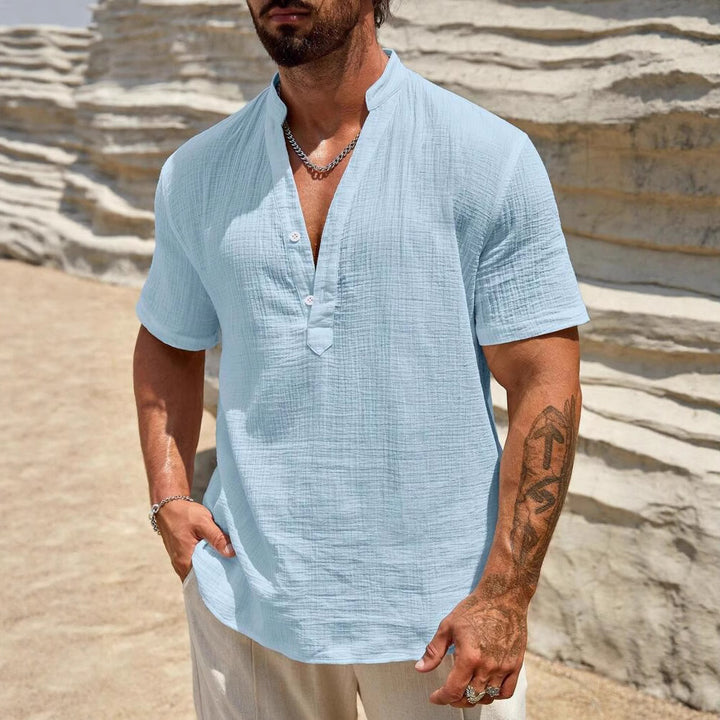 Herren Kurzarm Hemd mit modernem Stehkragen und strukturiertem Stoff Aliams