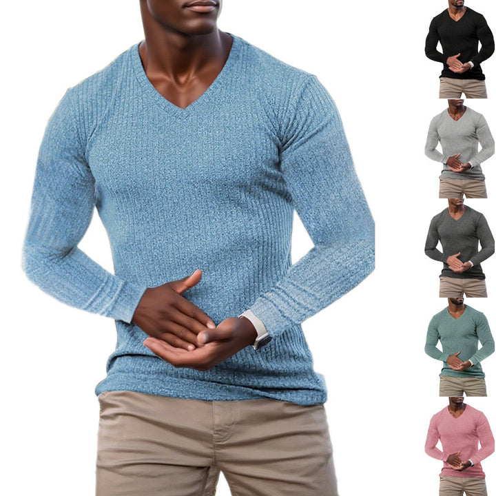 Herren elegantes V-Ausschnitt Pullover aus strukturiertem Strickmaterial Aliams