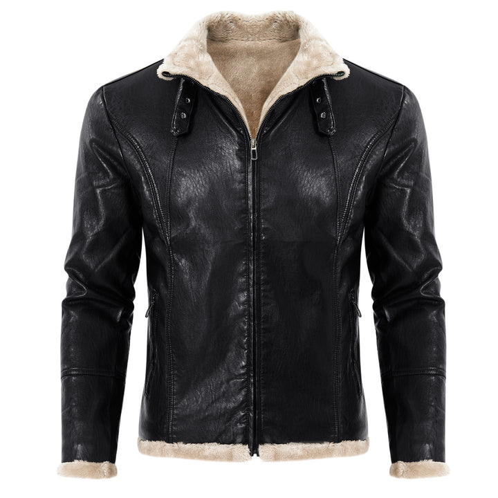Herren stilvolle Kunstlederjacke mit warmem Innenfutter Aliams