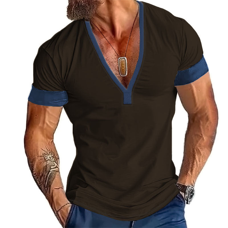 Herren V-Ausschnitt T-Shirt mit Kontrastdetails und sportlichem Schnitt Aliams