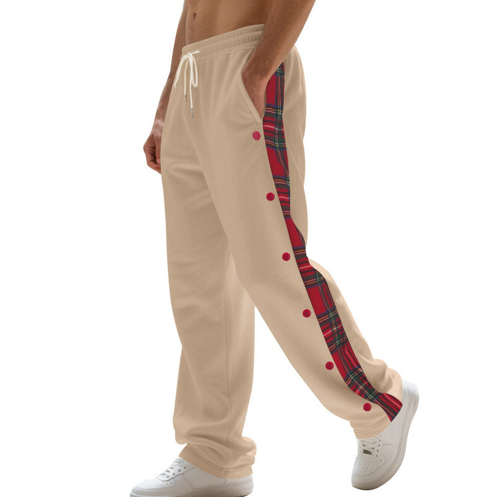 Herren Freizeithosen mit durchgehendem Knopfdruckverschluss und karierten Seiteneinsätzen Aliams