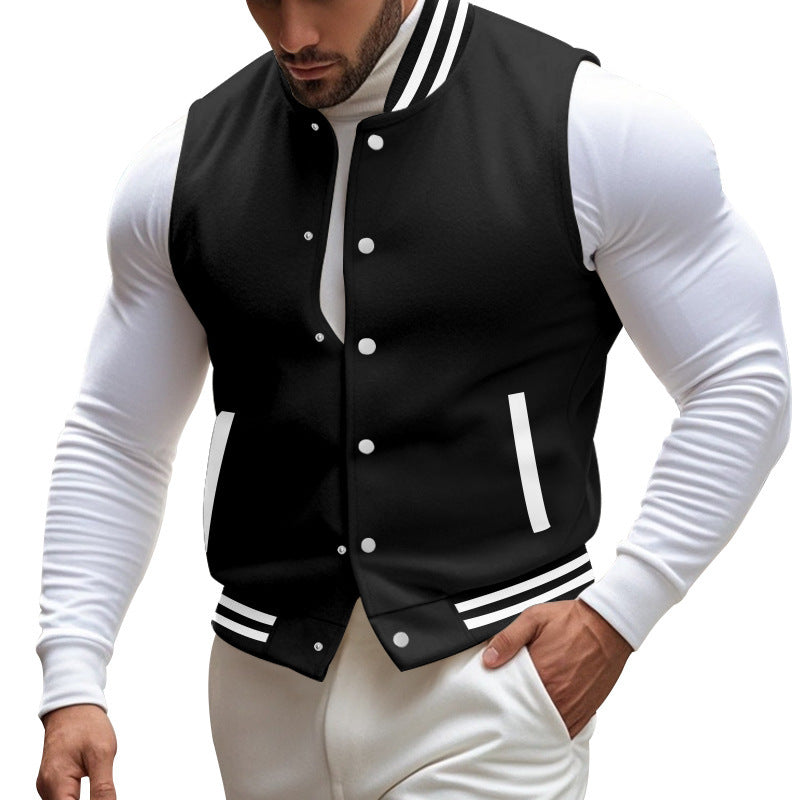 Herren sportliche Collegejacke mit Druckknöpfen und Streifen Aliams