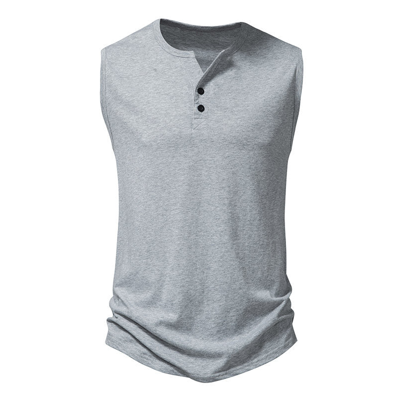 Herren ärmelloses Henley-Shirt mit modernem Knopfdesign Aliams