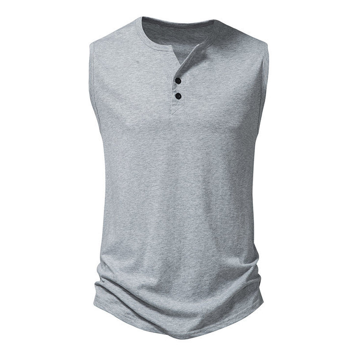 Herren ärmelloses Henley-Shirt mit modernem Knopfdesign Aliams