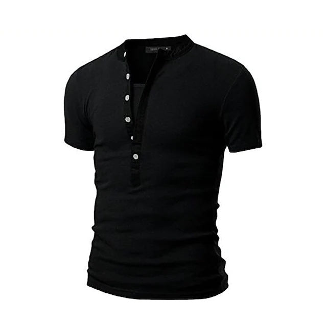 Herren Kurzarm-Henley-Shirt mit dekorativer Knopfleiste Aliams