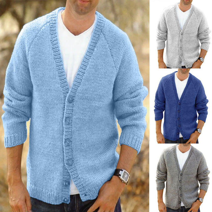 Herren gemütlicher Strickcardigan mit tiefem V-Ausschnitt und Knopfdetails Aliams