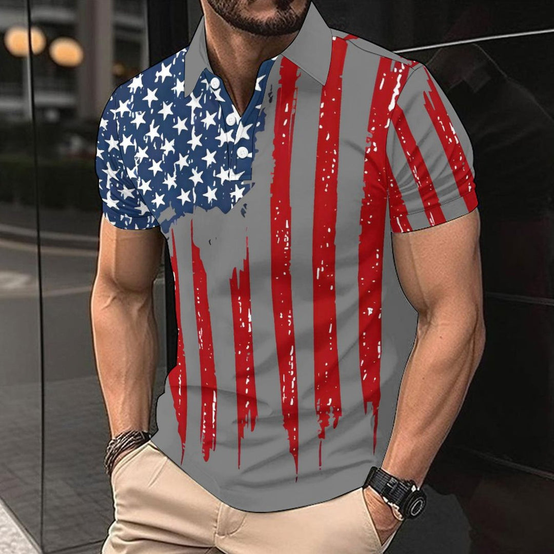 Herren Kurzarm-Polohemd mit kreativem Flaggenmotiv Aliams