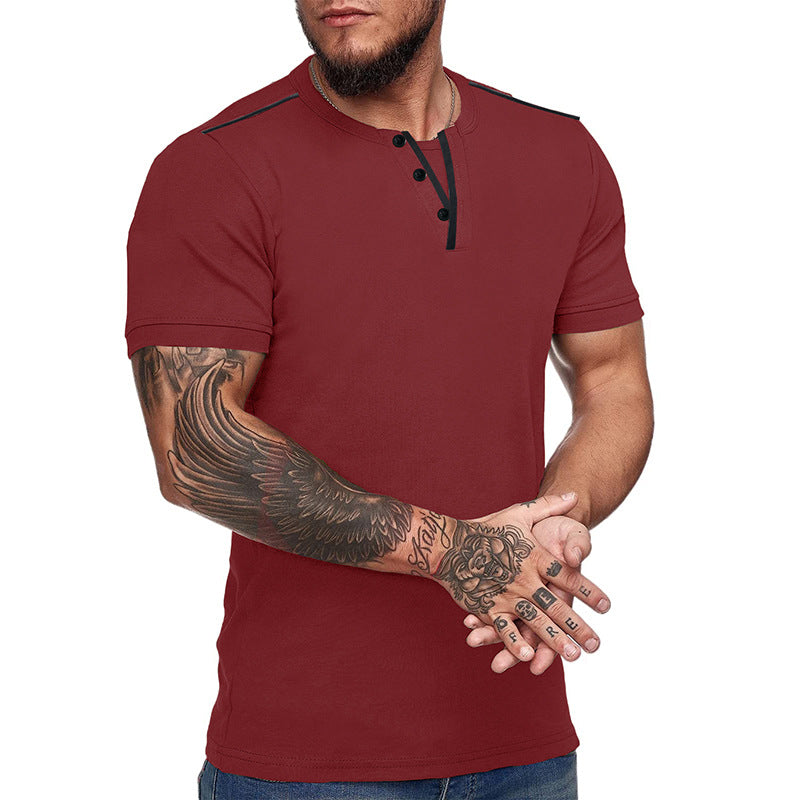 Herren Kurzarm Hemd mit modischem Henley-Ausschnitt und strukturiertem Design Aliams