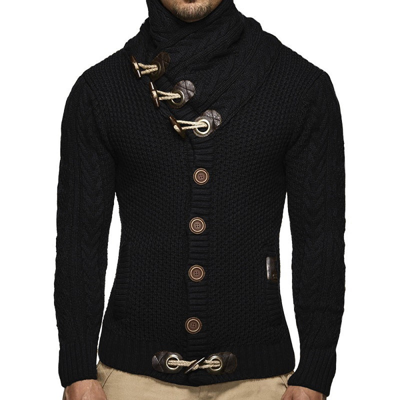Herren Grobstrickpullover mit Schalkragen und Knopfdetail Aliams