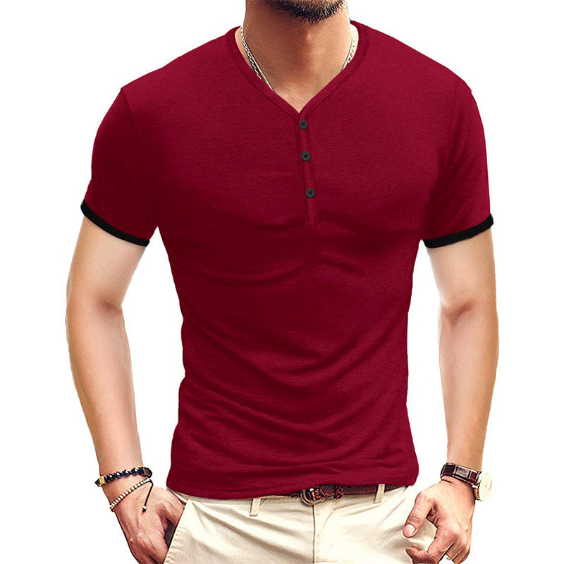 Herren Kurzarm-Henley-Shirt mit kontrastierenden Akzenten Aliams