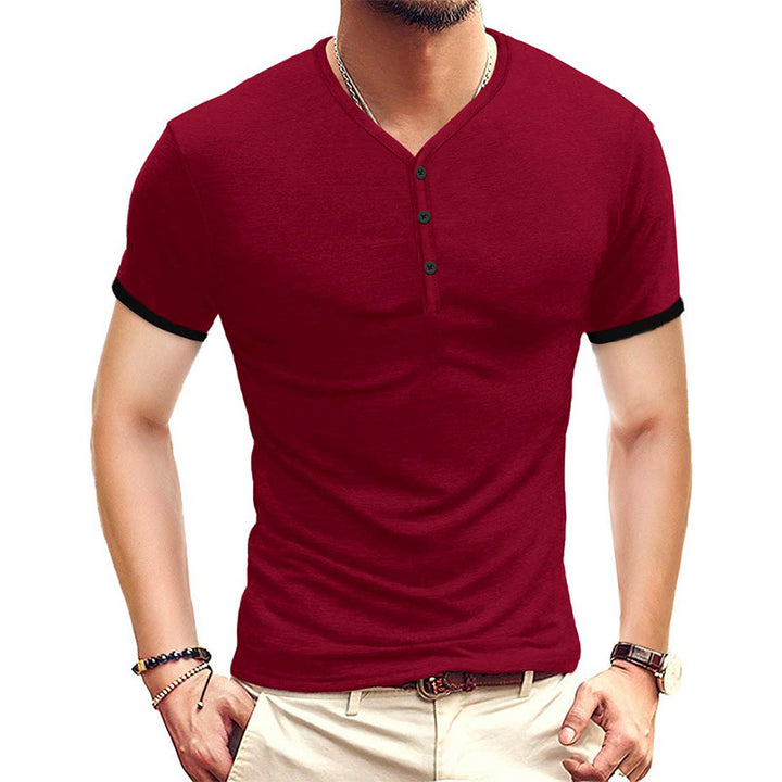 Herren Kurzarm-Henley-Shirt mit kontrastierenden Akzenten Aliams