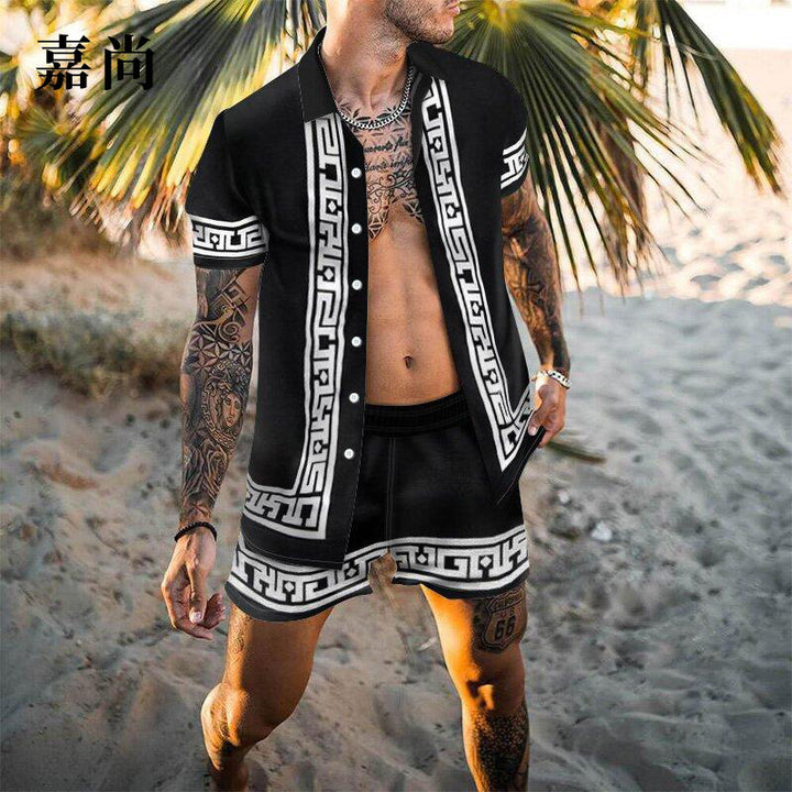 Herren Kurzarm-Hemd und Shorts Set mit modernem grafischem Design Aliams