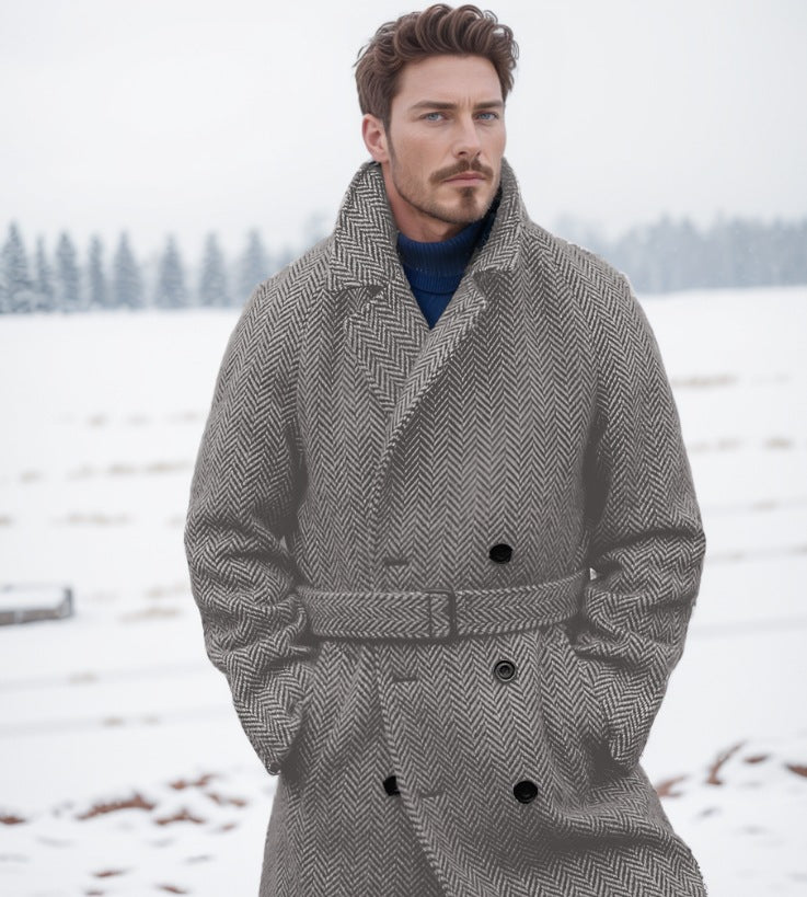 Herren doppelreihiger Loden-Mantel mit Gürtel Aliams