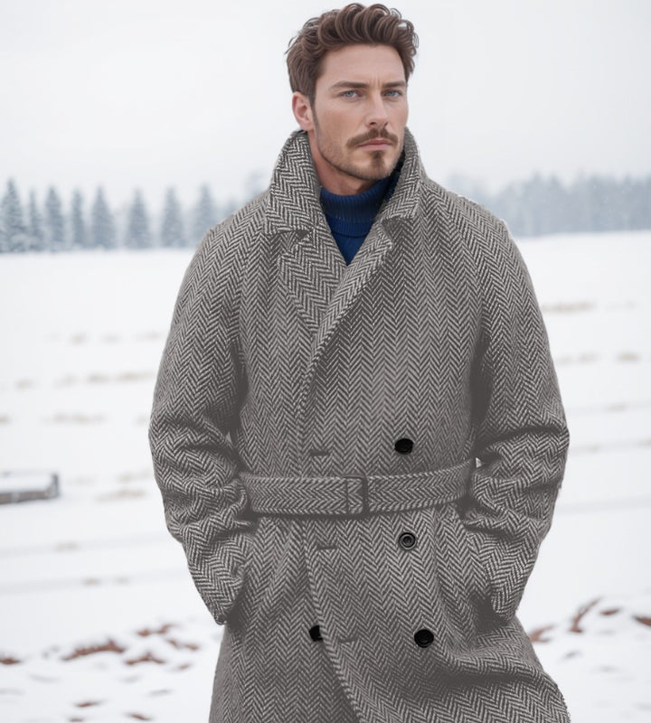 Herren doppelreihiger Loden-Mantel mit Gürtel Aliams