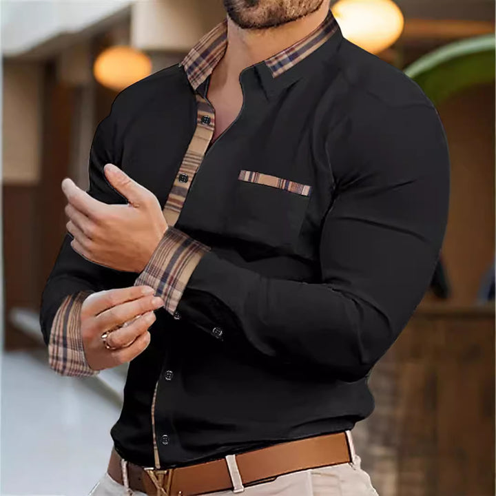 Herren Elegantes Kurzarmhemd mit kontrastierendem Kragen und Brusttasche Aliams