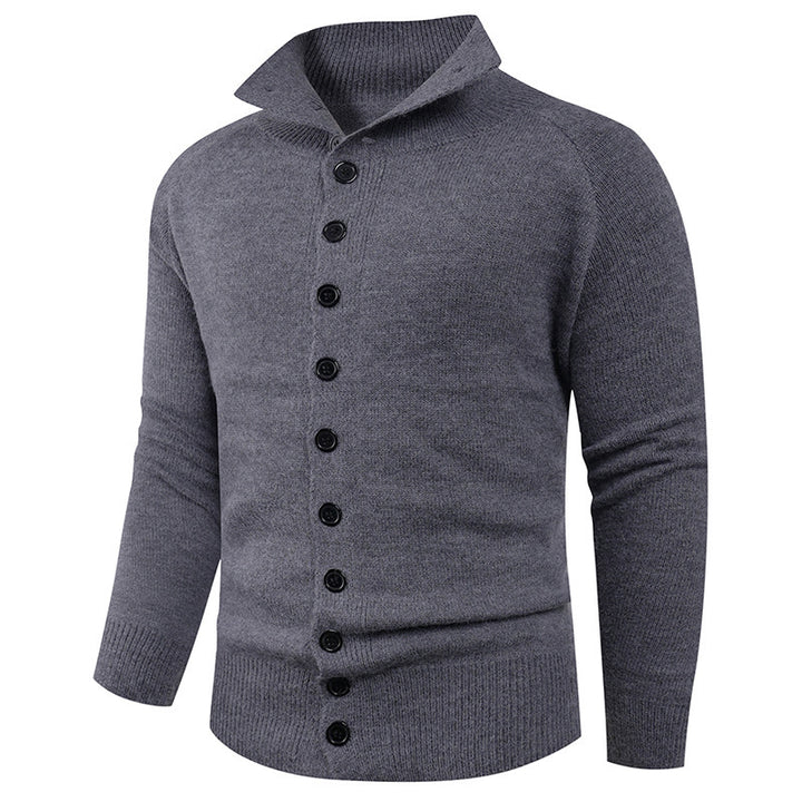 Herren Strickpullover mit hohem Kragen und Knopfverschluss Aliams