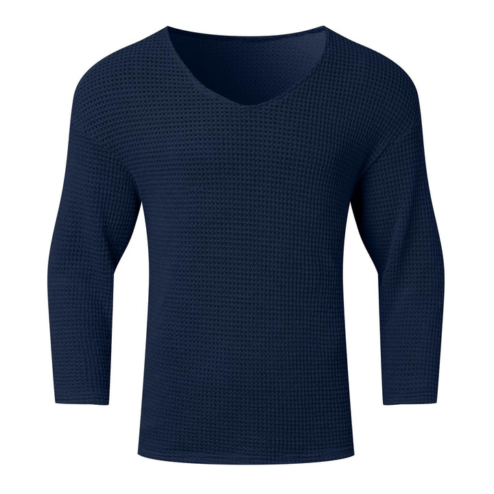 Herren Waffelstruktur V-Ausschnitt Langarmshirt Aliams