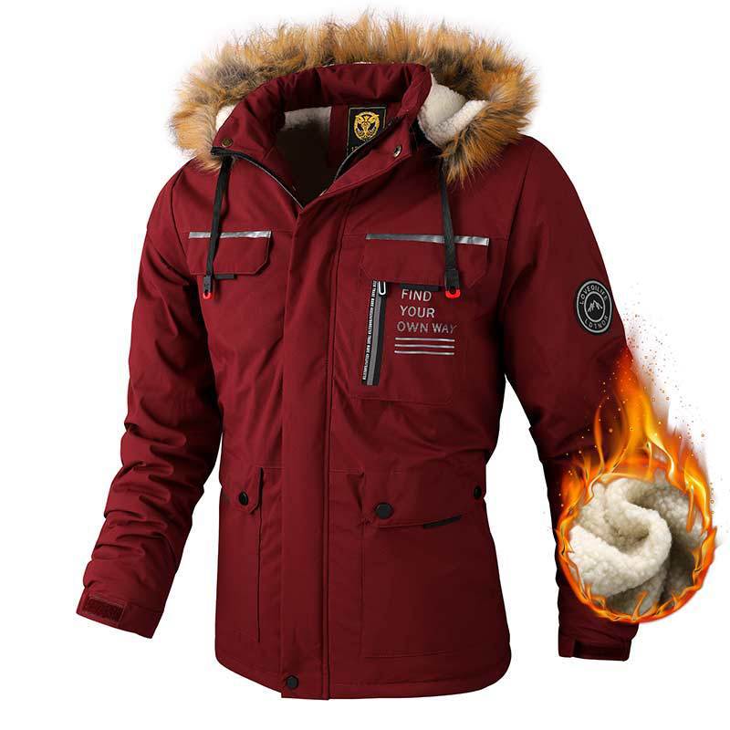 Herren isolierte Winterjacke mit warmem Fellkragen Aliams