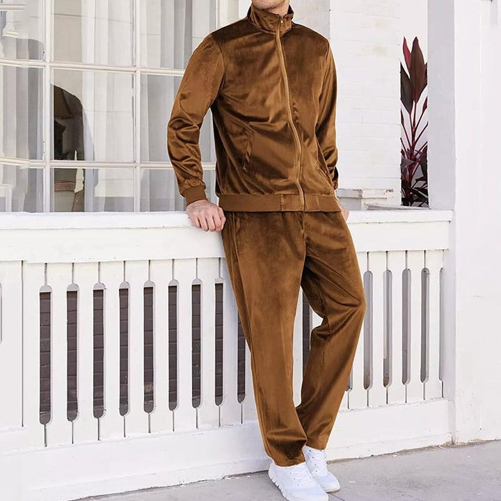 Herren sportlicher Fleeceanzug mit Stehkragen und durchgehendem Reißverschluss Aliams