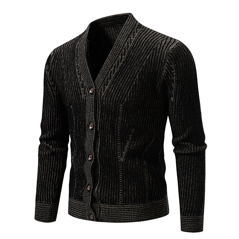 Herren elegante Strickjacke mit V-Ausschnitt und feinem Kabelmuster Aliams