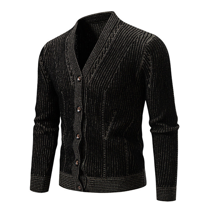 Herren elegante Strickjacke mit V-Ausschnitt und feinem Kabelmuster Aliams