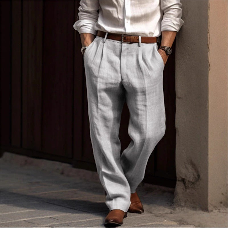 Herren elegante Leinenhose mit lockerer Passform und praktischen Taschen Aliams
