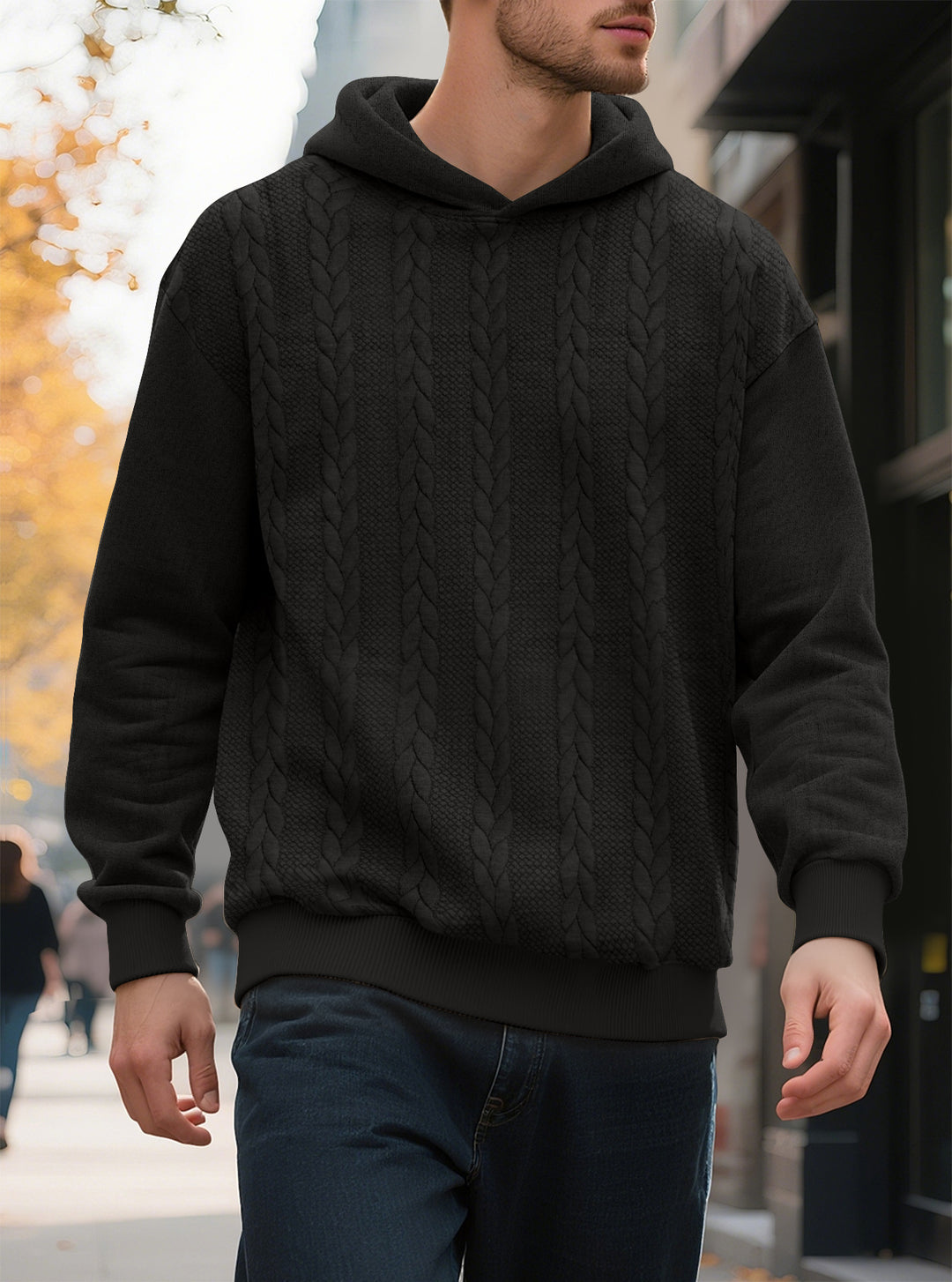 Herren Hoodie mit strukturiertem Strickmuster und modischen Akzenten Aliams