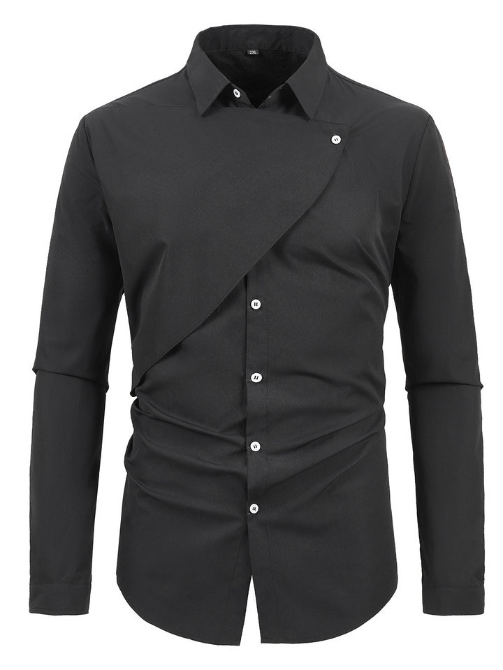 Herren Kreatives Langarmhemd mit asymmetrischem Design Aliams
