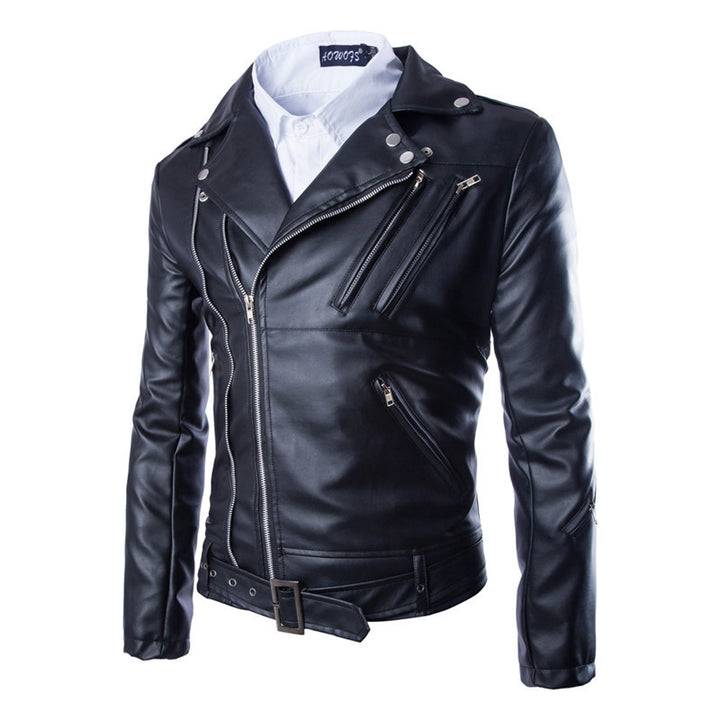 Herren elegante Biker-Lederjacke mit asymmetrischem Reißverschluss und funktionalen Taschen Aliams