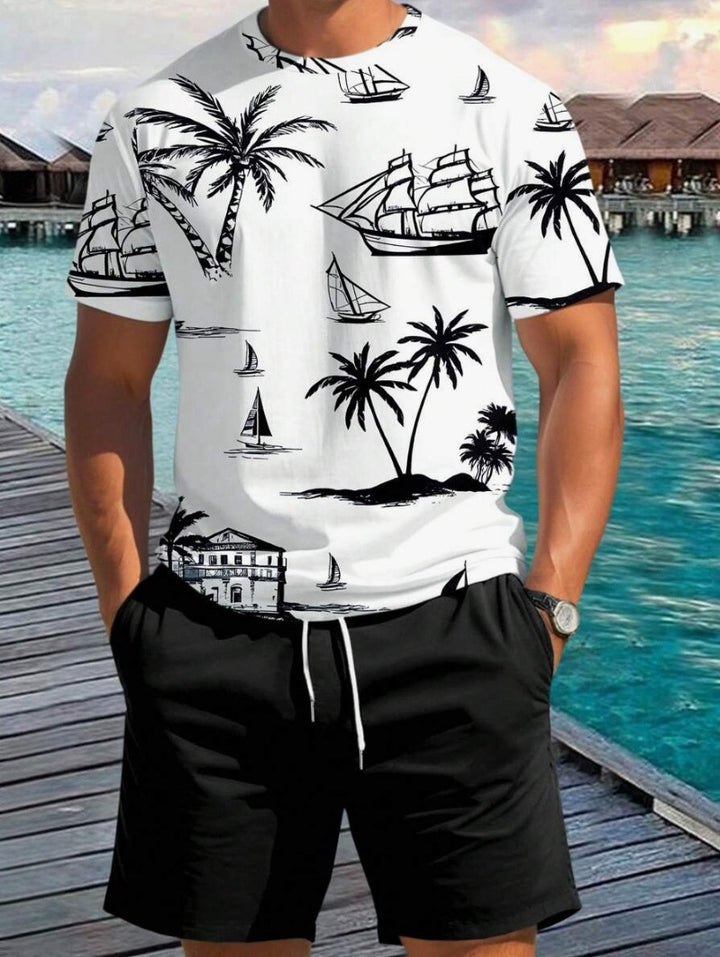 Herren Kurzarm-Shirt mit maritimem Motiv und entspannter Passform Aliams