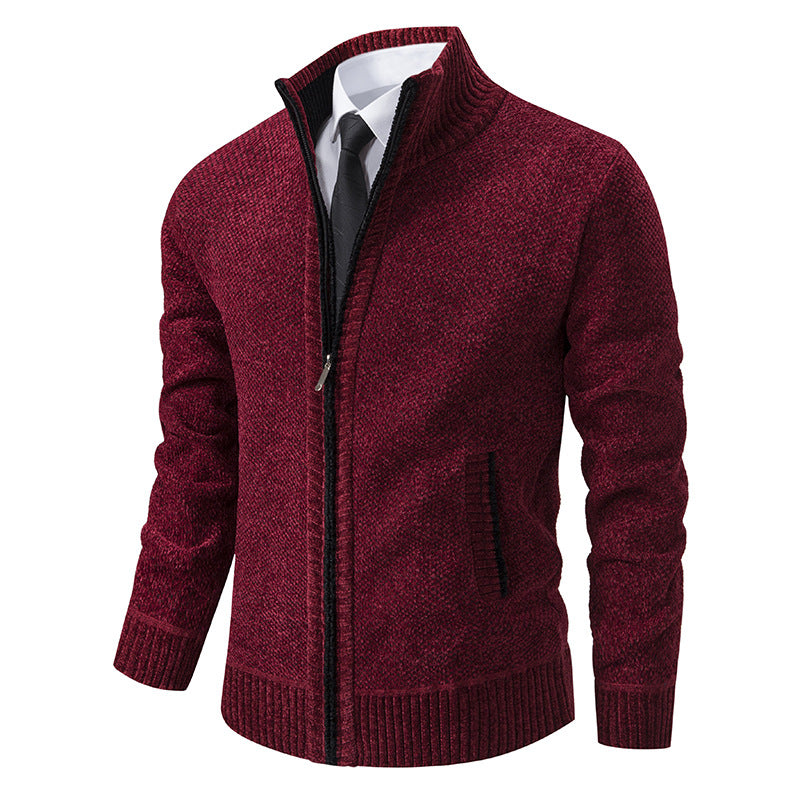 Herren elegante Strickjacke mit modernem Reißverschluss und hohem Kragen Aliams