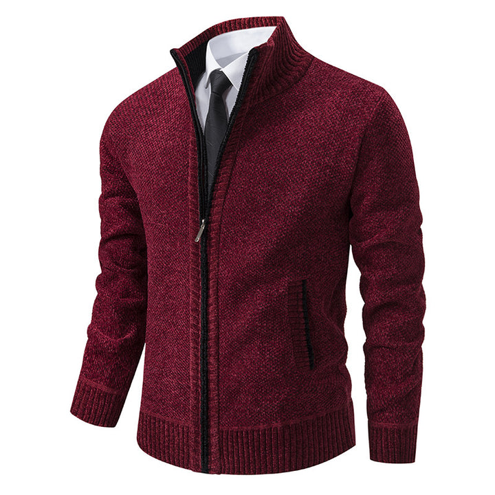 Herren elegante Strickjacke mit modernem Reißverschluss und hohem Kragen Aliams
