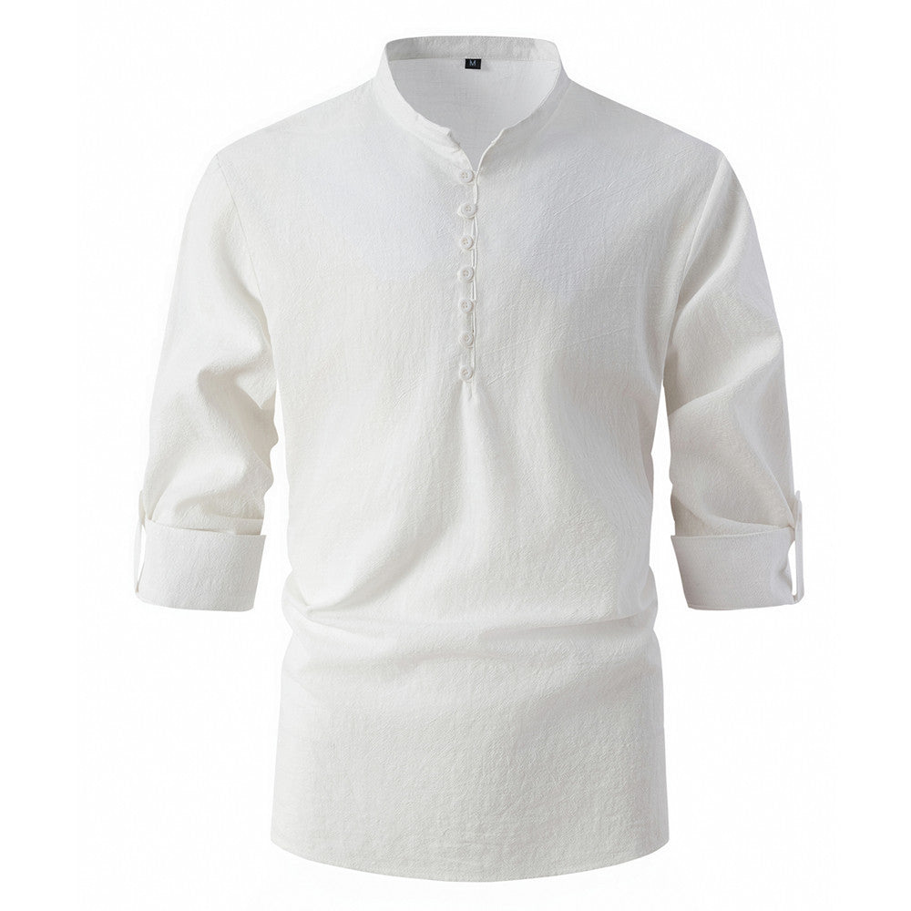 Herren elegantes Hemd mit Stehkragen und Knopfdetails Aliams