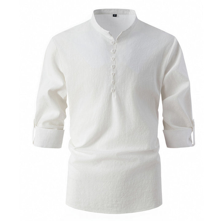 Herren elegantes Hemd mit Stehkragen und Knopfdetails Aliams