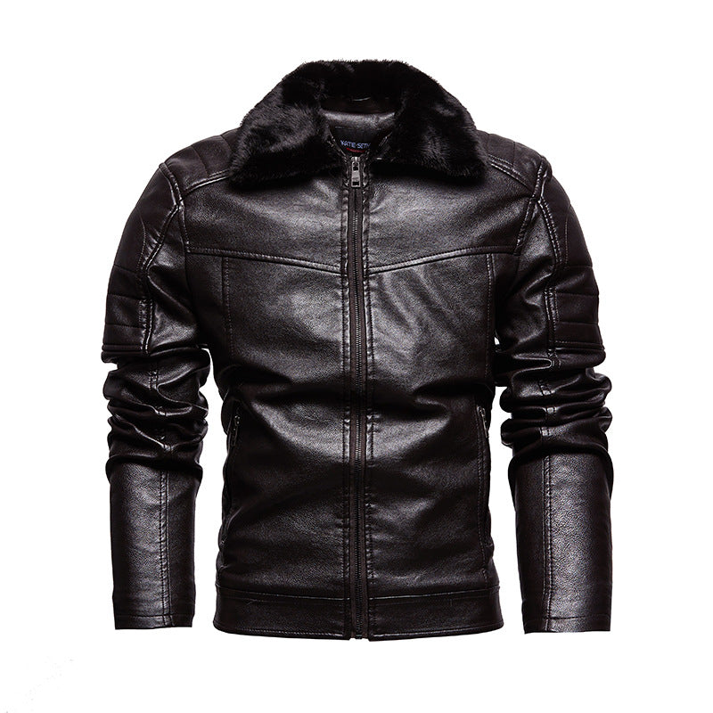 Herren stilvolle Kunstlederjacke mit weichem Teddykragen Aliams