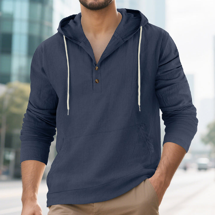 Herren Kapuzensweater mit Knopfleiste und praktischen Taschen Aliams