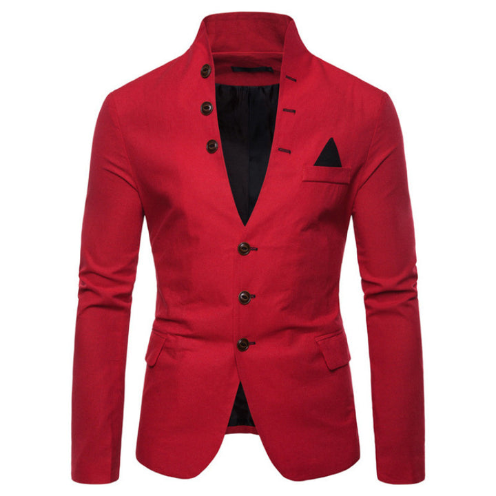 Herren eleganter Blazer mit modernem Stehkragen und ausgefallenen Knopfdetails Aliams