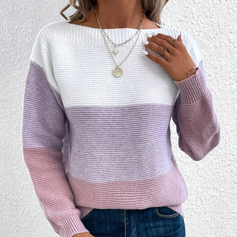 Damen bequemer Strickpullover mit modernem Farbblockdesign und lässigem Schnitt Aliams