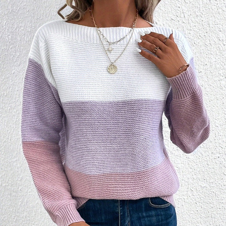 Damen bequemer Strickpullover mit modernem Farbblockdesign und lässigem Schnitt Aliams