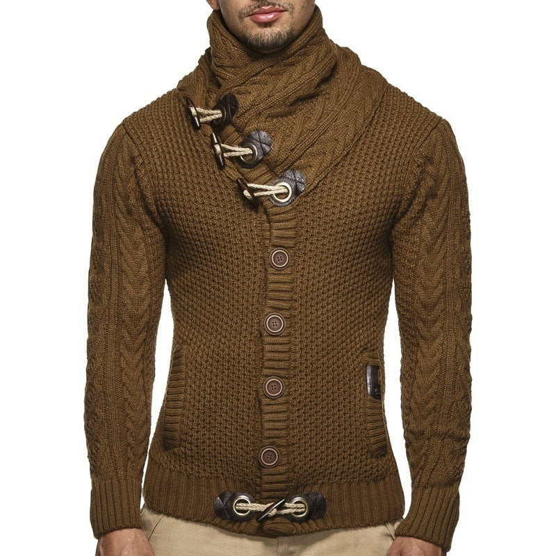 Herren Grobstrickpullover mit Schalkragen und Knopfdetail Aliams