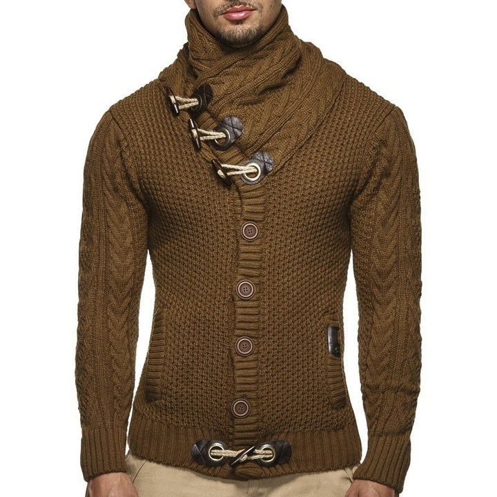 Herren Grobstrickpullover mit Schalkragen und Knopfdetail Aliams