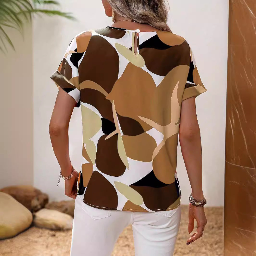 Damen Lässiges Blusentop mit Modernem Botanischem Druck und Lockerer Passform Aliams