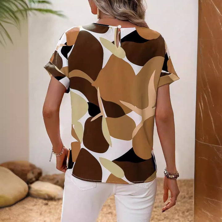 Damen Lässiges Blusentop mit Modernem Botanischem Druck und Lockerer Passform Aliams