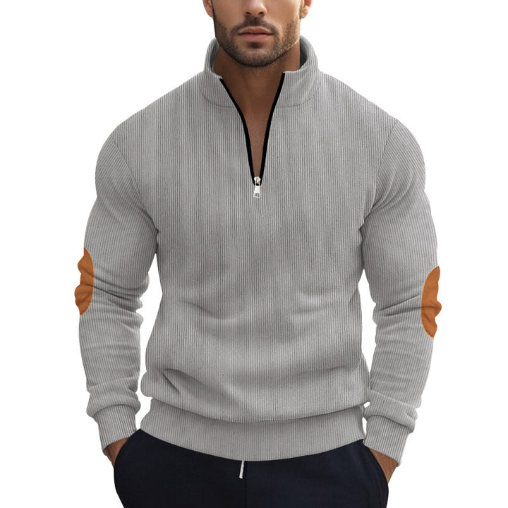 Herren Strickpullover mit modernem Reißverschluss und eleganten Ellbogenpatches Aliams
