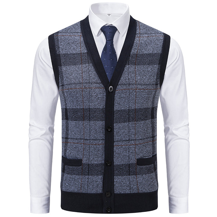 Herren elegante Strickjacke mit modernem Karomuster Aliams