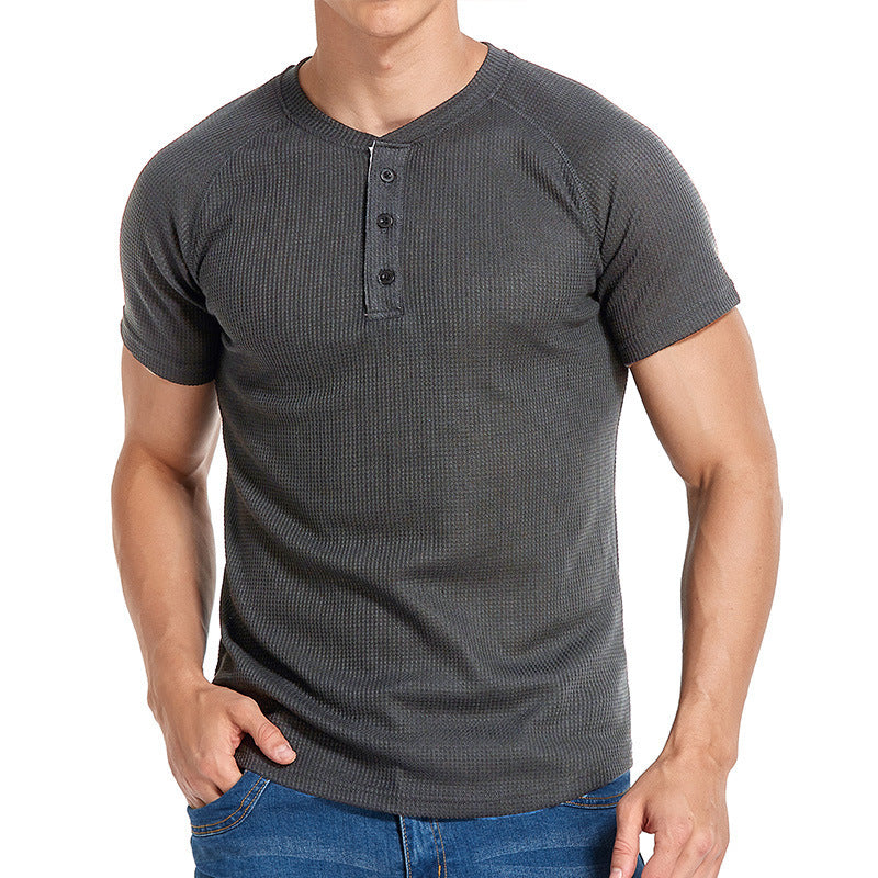 Herren Kurzarm-Henley-Shirt aus weichem, atmungsaktivem Baumwollmix mit praktischer Knopfleiste Aliams